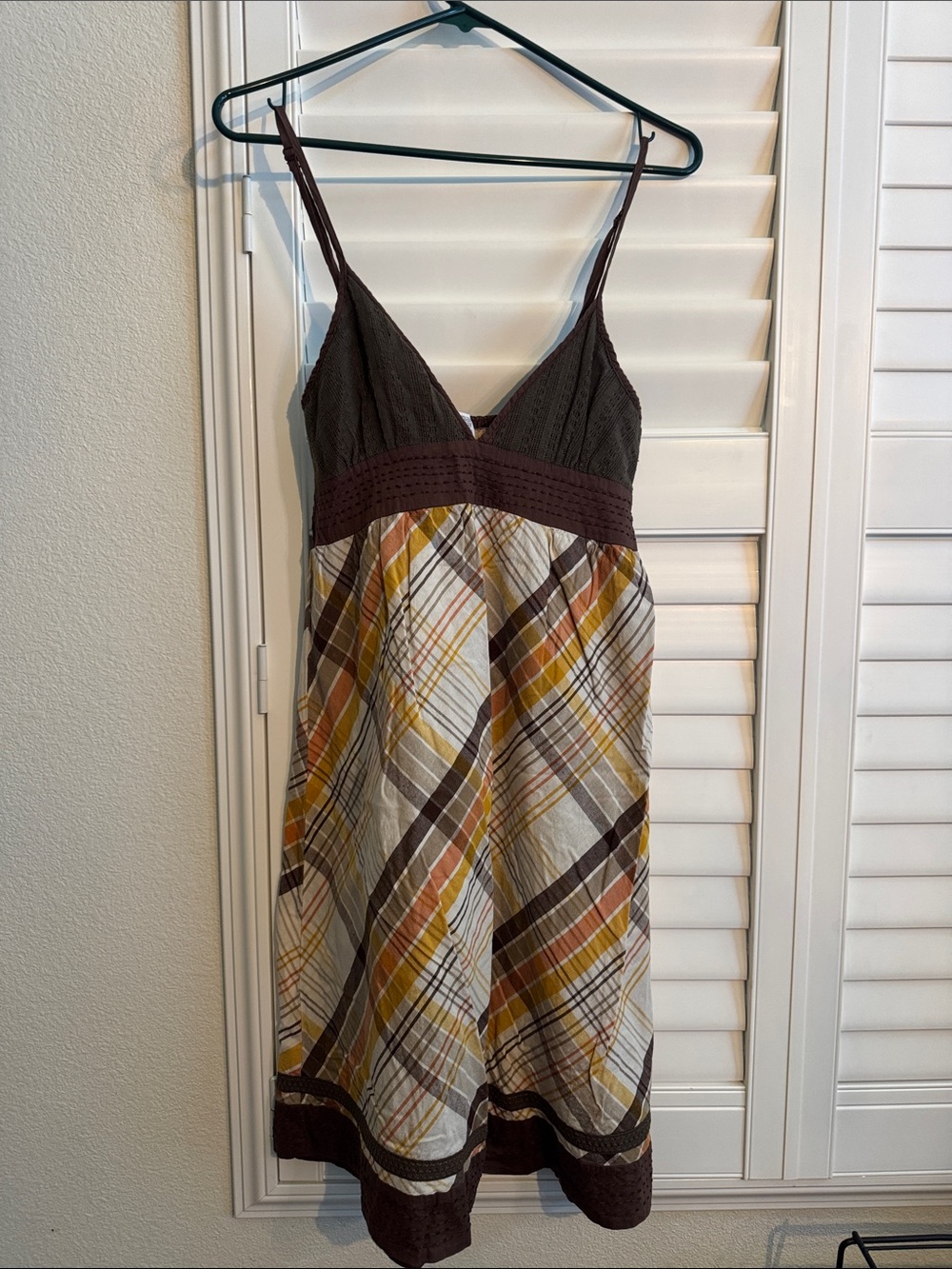 Billabong Brown, Yellow and White Plaid Spaghetti-Strap Sundress
